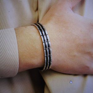 Mens PURLIFE ELECTRIC NEGATIVE ION ENERGY BRACELET Stainless steel & black